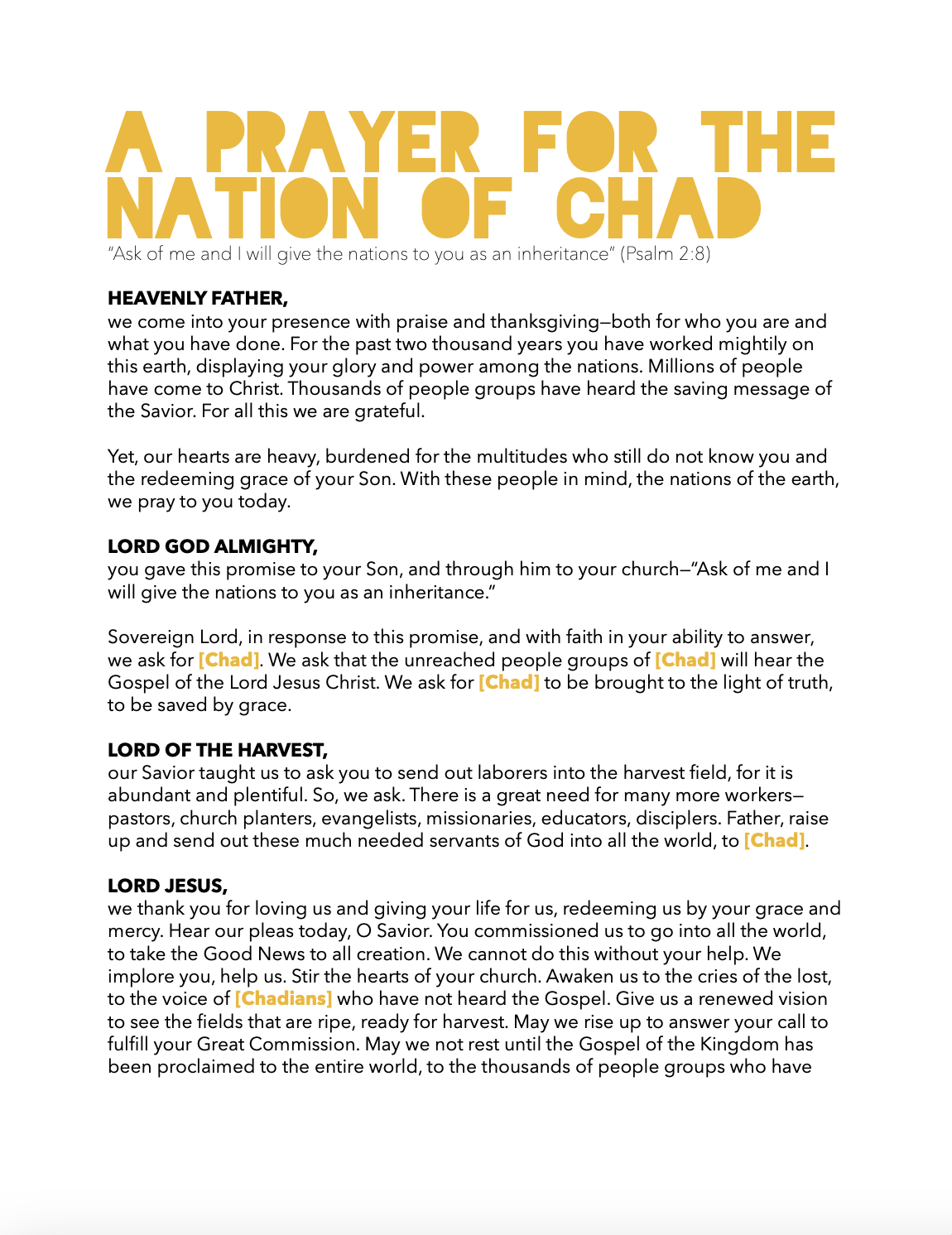 A Prayer for the Nation of Chad